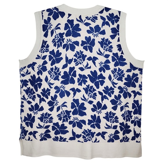 Style Co Petite PL Blue White Floral Print Knit Sweater Vest Sleeveless Top - Picture 7 of 8